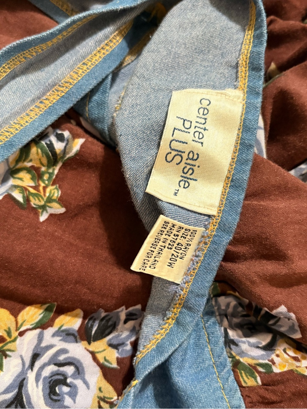 Vintage 90s Center Aisle Brown Floral & Denim Tank Midi Dress Plus Size 40/20W - Picture 7 of 7